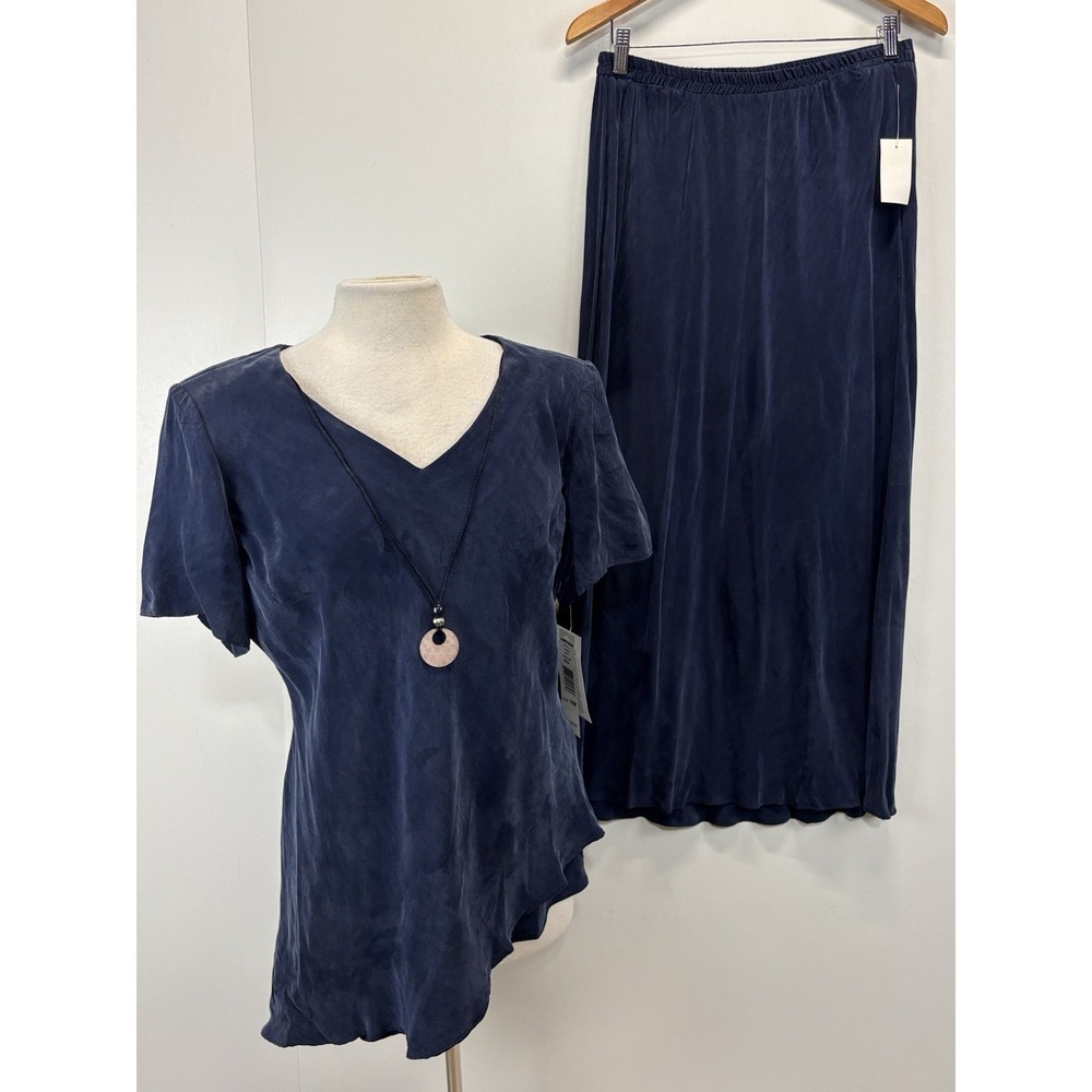 NEW! Vtg Jessica Howard 2 Pc Maxi Skirt Set Women's 14 Navy Blue Asymmetric USA